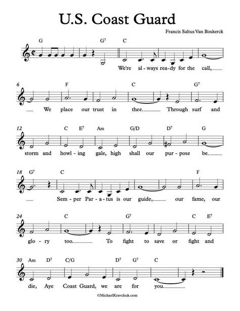 coast guard song sheet music.
